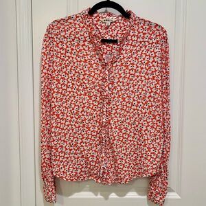 Boden Women's Red White Black Floral Button Down Long Sleeve Shirt Top Size 8
